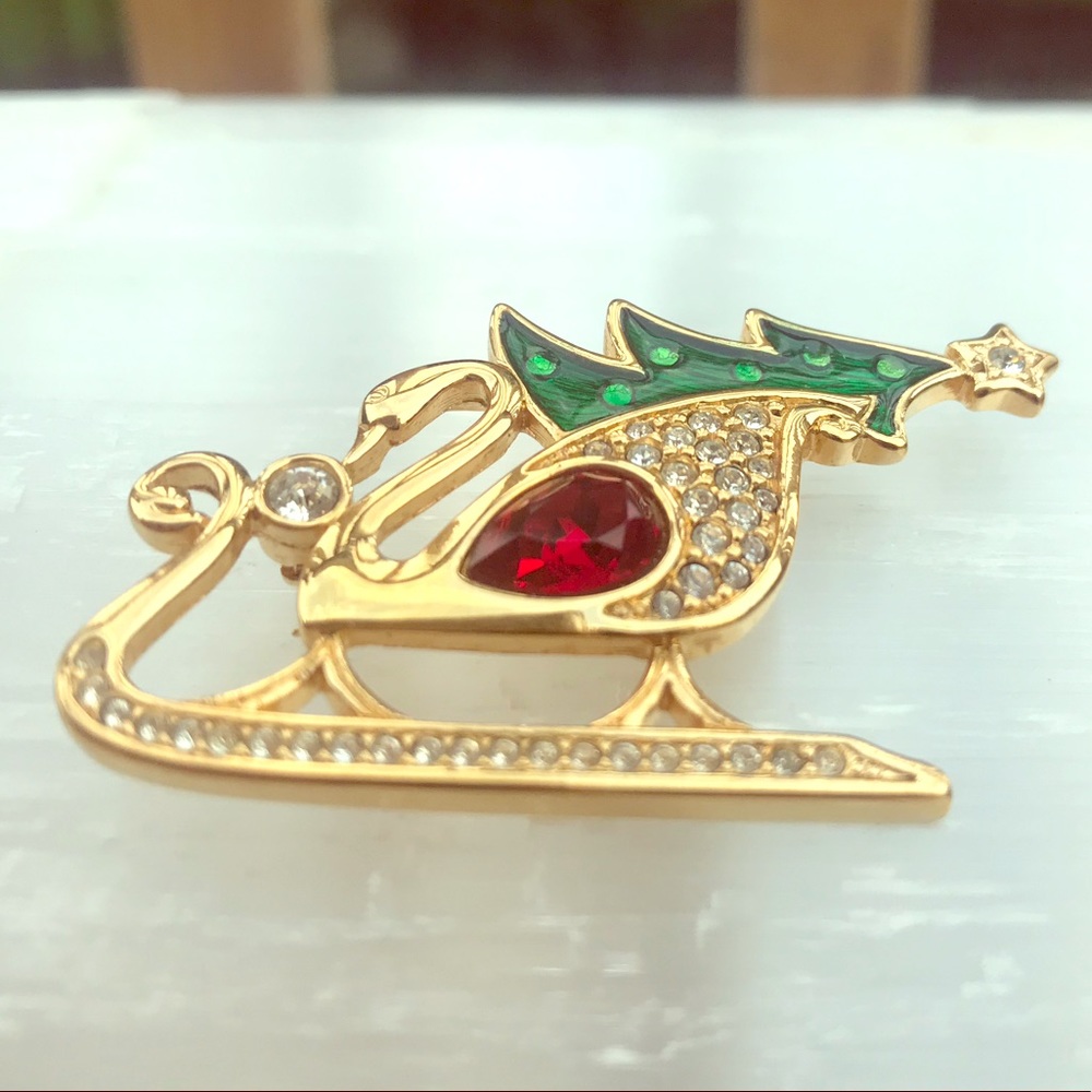 Swarovski swan sled brooch